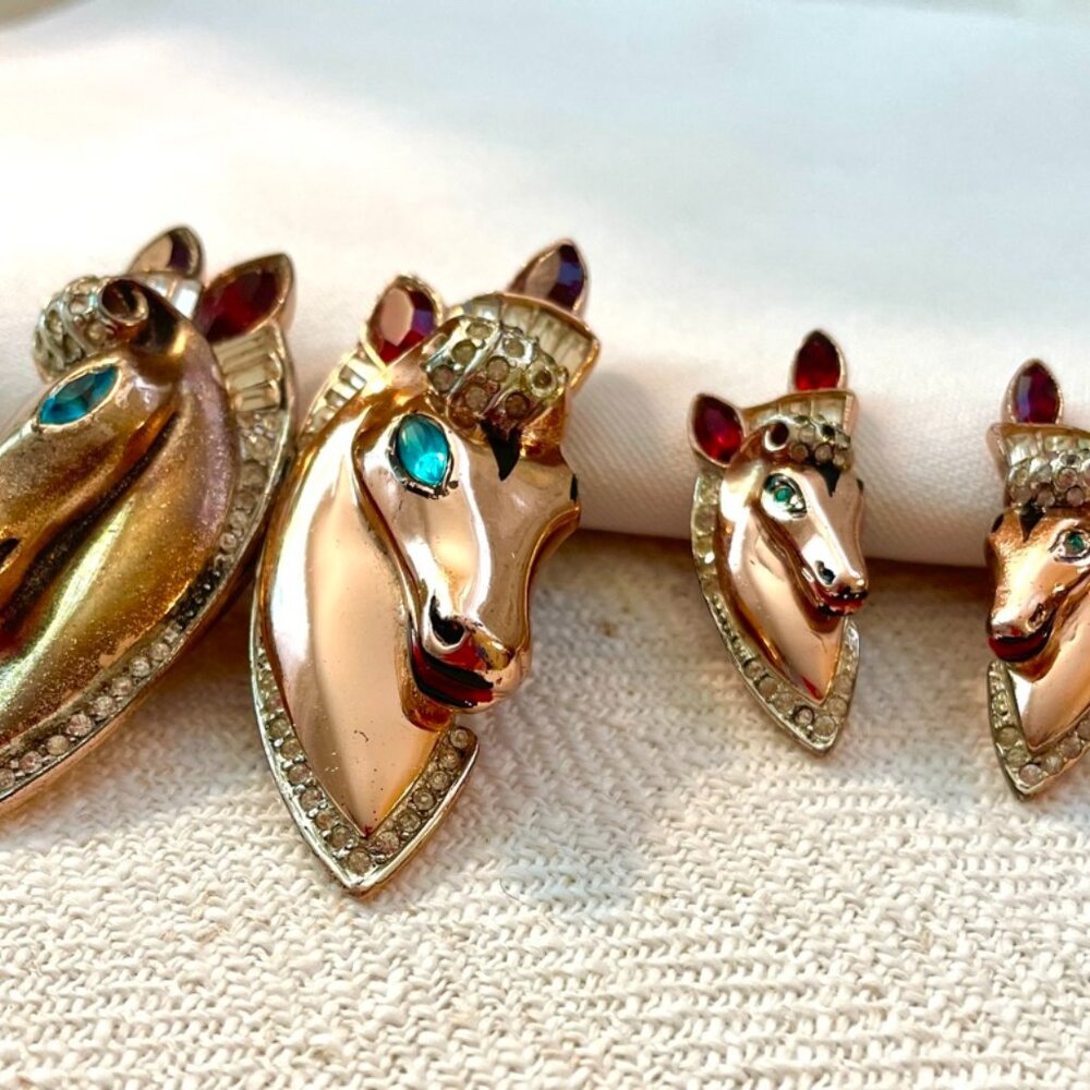 Vintage Coro Duette Horse Brooch  and Matching Earrings Set
